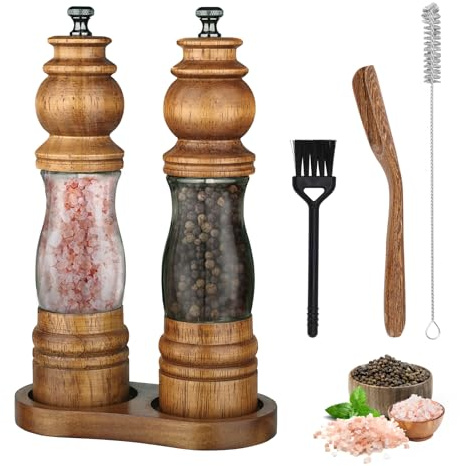Foyucool Moulin Épice Bois Set de 2 Avec Cuillère, 8 Pouces Plexi Clair