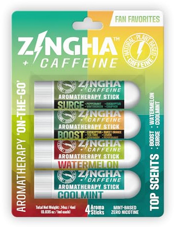 Z!NGHA Nasal Stick 4 Pack, Aromatherapy Nasal Inhaler for Sinus Relief & Nasal Congestion, Dual-Hole Essential Oil Inhaler for Focus, Breathing Support & Relaxation