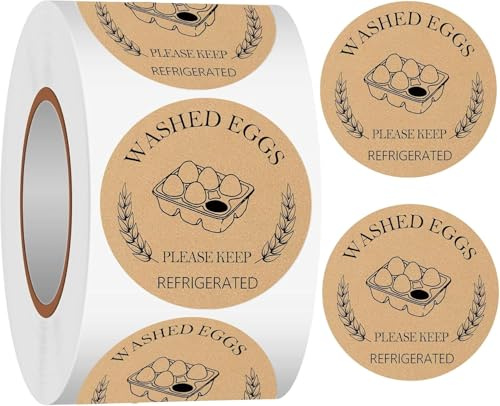 500Pcs Farm Fresh Egg Carton Stickers 2 inch-Kraft Round Washed Egg Carton Labels Self-Adhesive Egg Packaging Labeling for Chicken Duck Quail Egg