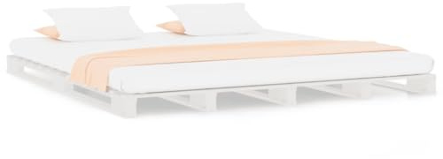 Qnhdfrt Cama de Palets de 180 x 200 cm de madera de pino maciza, marco de cama blanco, cama de madera maciza con somier de láminas para dormitorio, moderna y estable