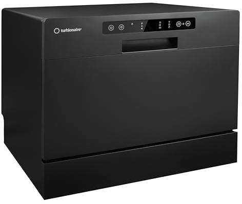 Lavavajillas compacto Turbionaire AVA 6 TPDSAVA6CTB, 6 servicios, 6 programas, Clase D, modo Eco, descalcificador de agua, lavado 360°, función Restart, 55 cm, negro mate.