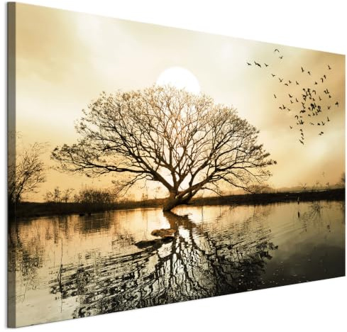 LUMASOUL Wandbilder Wohnzimmer Leinwandbild Baum 90x60 cm | 1-teiliges Bild für Schlafzimmer, Flur, Büro und Küche, modernes Foto-Motiv