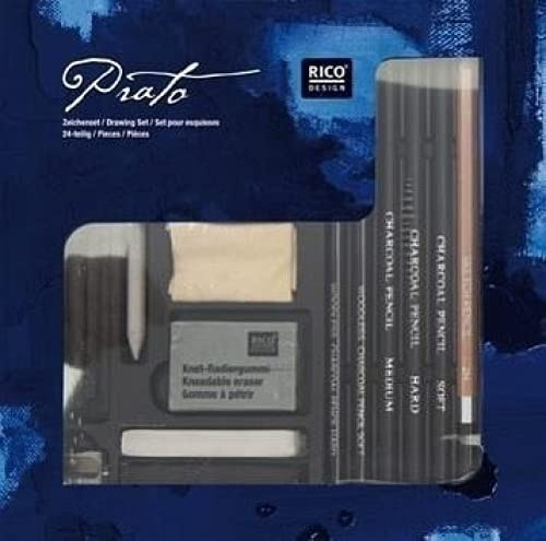 Zeichenset, 24-teilig: 5 Stück natürliche Zeichenkohle, 1 Papierwischer, 1 Anspitzer, 1 Knet-Radiergummi, 1 x Lederstück 3,5 x 5, 3 Kohlestifte ... ... Kohlesticks (2 x hart, 2 x medium, 1 x soft)