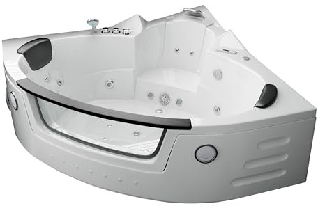 Jet-Line®| Whirlpool Indoor 2-Personen mit Hydromassage | Wanne | Badewanne | Spa Eck Badewanne | Whirlwanne 1.53 m x 1.53 m Weiss Luft und Wassersystem | Heizung | Ozon | LED Carlotta