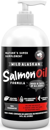 Wild Alaskan Omega-3 Blend Pollock + Salmon Oil for Dogs & Cats (16oz). 100% Pure Fish Oil Supplement with EPA & DHA for Joints, Skin & Coat, Itching, Shedding, Immune & Heart. Tasty & Easy to Give.
