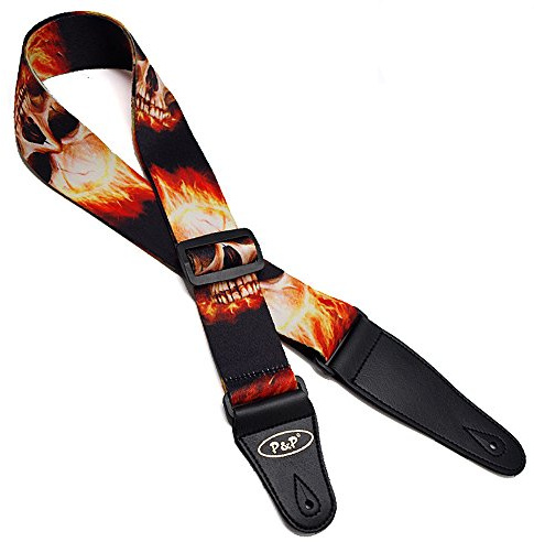 Art Attack Flaming Ghost tollen Totenkopf of Fire Skelett Elektro-Akustische Ukulele Bass Gitarrengurt