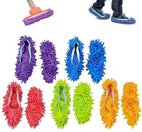 ZoneYan Mop Schuhe, 5 Paare Einfach für Haus Boden Staub Schmutz Haare Reinigung, Mop Schuhe Bodenwischer, 5 Farben