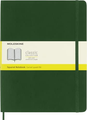 Moleskine Classic Notebook, Taccuino a Quadretti, Copertina Morbida e Chiusura Elastica, Formato XL 19 x 25 cm, Colore Verde Mirto, 192 Pagine