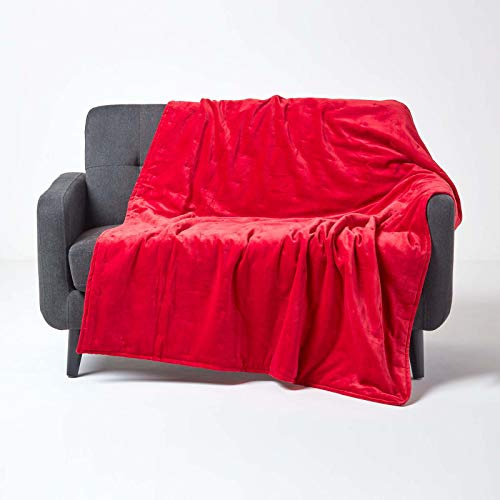 Homescapes Wattierte Samtdecke 125x150 cm, Wohndecke rot, Tagesdecke Baumwollsamt, Sofadecke gesteppt, Tagesdecke Wendedecke