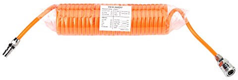 TEN-HIGH 15m flexible einziehbare PU Federrohr 8mm ID x 12mm AD Spiralschlauch mit Automatischer Verriegelung Trachea Anschluss Orange für automatisierte Montage, pneumatisches Werkzeug usw.