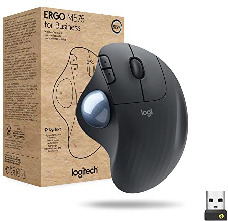 Logitech ERGO M575 Wireless Trackball for Business - Easy Thumb Control, Ergonomic Design, Secured Logi Bolt, Bluetooth, Globally Certified, Windows/Mac/Chrome/Linux - Graphite