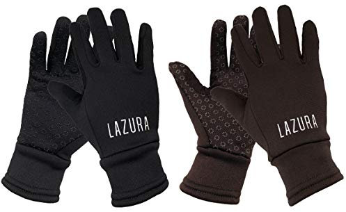 Lazura - Winter Reithandschuhe Calgary | weiche Winterhandschuhe zum Reiten | inkl. Zügelverstärkung | dünne warme Handschuhe in Braun | Unisex Reitbekleidung in Größe M