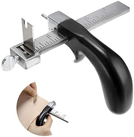 OwnMy läderskärverktyg läderremskärare med aluminiumhandtag, läderremsa skärverktyg handläder hantverk verktyg med 3 blad – rostfritt stål mätare läder skärverktyg för gör-det-själv läderarbete