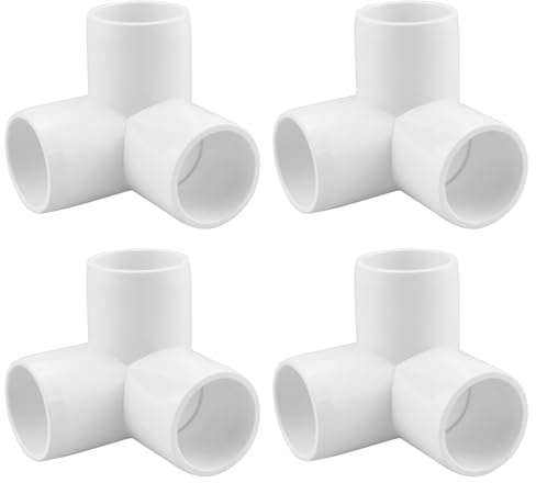 SDTC Tech 4-Pack 1 Inch 3 Way PVC Fitting Elbow Furniture Grade Pipe Connector for DIY PVC Shelf Garden Support Structure Storage Frame, White