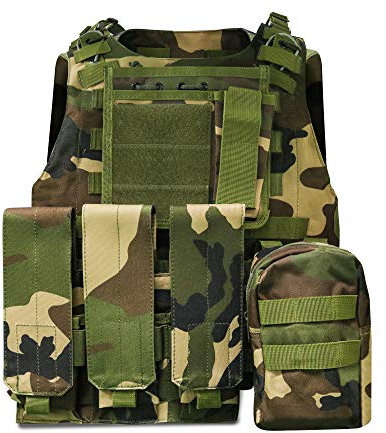 HYCOPROT Taktische Weste, 1000D Oxford verstellbare Militär-Airsoft-Weste, für spezielle Mission, Outdoor-Abenteuer-Paintball, Militärtraining (grüne Tarnung)