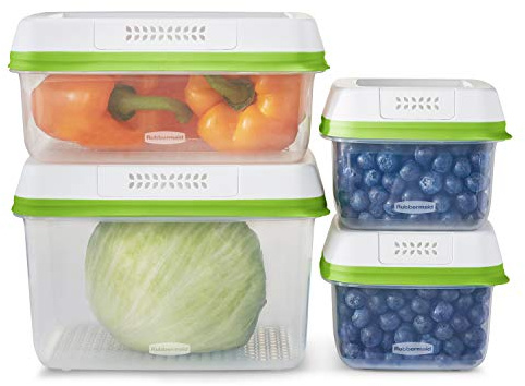 Rubbermaid FreshWorks Produce Saver, Medium and Large Storage Containers, 8-Piece Set, Set of 4, Med & Lg