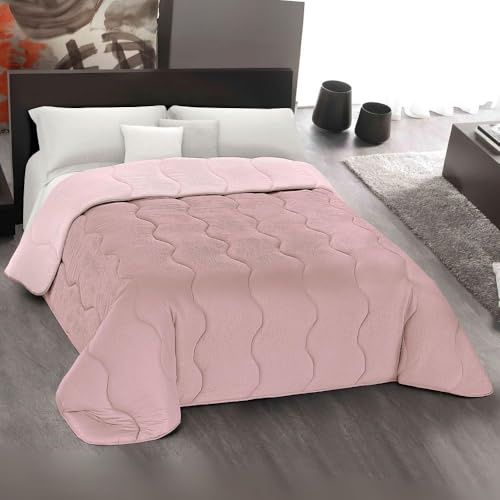 MAXIME MAISON - Winter Tagesdecke 240x260 cm, Warme Winterdecke für Herbst und Winter (300 gr/mq), Rose/Hellrosa Wendedesign, Steppdecke für Doppelbett, Weiche Mikrofaser, Made in Italy