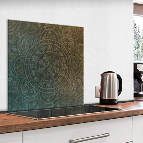 murando Glass Splashback for Kitchen Backsplash Cooker Protector | Tempered Glass Decorative Wall Art Panel Heat Resistant Graphic 80x80 cm / 32x32 Ornament Mandala Orient