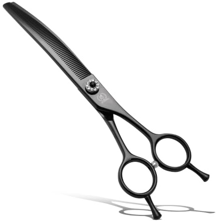 Fenice Peak Professional Dog Grooming Scissors Pet Curved Thinning Shears 7.0'' Extremely Sharp Blades 440C Steel Thinning Scissors Durable Smooth Motion & Fine Cut for Dogs and Cats(Black)