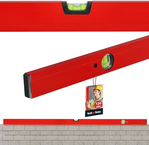 KOTARBAU® Nivel de burbuja, 120 cm, Aluiminio, Color rojo, 2 fiolas para mediciones en horizontal y vertical, Herramienta de Nivelación