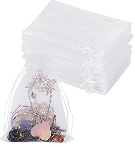 YQL Organza Bags White, 100pcs 10X15cm Mesh Wedding Favour Gift Bags with Drawstring for Jewelry Makeup Candy Baby Shower Valentine Party Christmas Festival Packing
