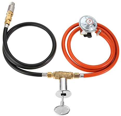 SURIEEN Gasregler Druckminderer, Gasschlauch mit Druckminderer, 37 mbar Propan Regler, 1/2 Luftmischventil, 1/2 Anschuss Schlauch für Brennerring der Propangas Feuerstellen (Max.150K BTU)