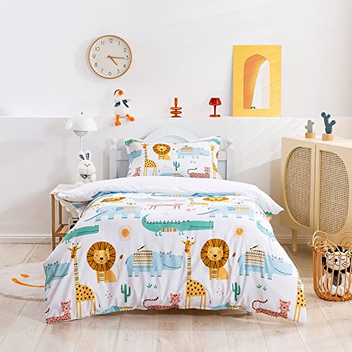 Aventura Safari Funda Nordica Cama 90/105 Infantil Animales de la Selva Ropa Juego de Cama 180x200 cm y 2 Funda de Almohada 50x75 cm Juveniles Niña Fundas Nordicas Edredon Microfibra Multicolor