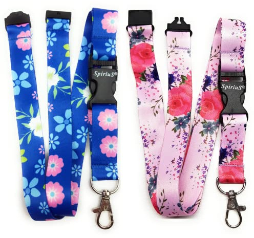 Uppsättning av 2 x SPIRIUS nyckelband nacke remhållare blommor med brytning bort säkerhetsklämma för nycklar, märke, ID-korthållare etc (2 x snodd set i)