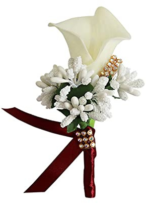 Duories 2 Stück Calla-Lilie Blume Ansteckblume Hochzeit mit Anstecknadel,Hochzeitsblumen Bräutigam Groomsmen,Hochzeit Zubehör,Boutonniere für Hochzeiten Bankette Jubiläumsdaten(Milchiges Weißweinrot)