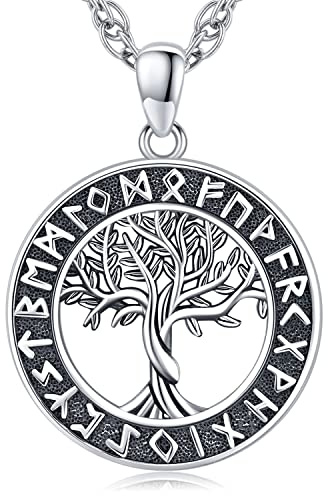 Wikinger Lebensbaum Kette 925 Sterling Silber Baum des Lebens Halskette Herren Rune Anhänger Amulett Nordische Viking Schmuck Geschenke für Herren Damen Mann