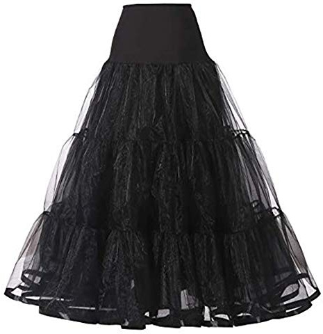Verve Jelly per Donna Crinolina Sottoveste Gonna Senza Cerchi Abito da Ballo Sottogonna Lunghezza Fino al Pavimento Gonna disossata A-Line Gonna da Sposa Nero Piccolo/Medio