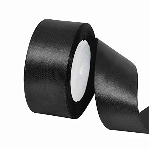 POPOYU Presentband i sidensatin för sömnad eller som utsmyckning till bröllop, fest, tårtförpackningar, lådor, buketter eller hemmet, svart, 40 mm x 22 m
