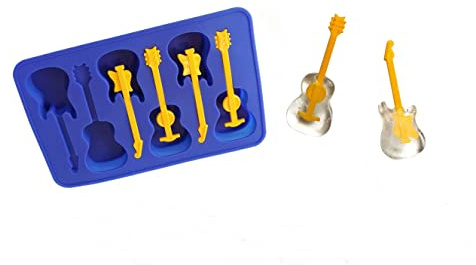 Winkee Rocks - Rockin' Gitarren Eiswürfelform | Eiswürfelbehälter in Gitarrenform mit Stiel | Multi Ice Cube Form Guitar Style | Eiswürfelform Silikon | Geschenk an Weihnachten, Geburtstag Dunkelblau