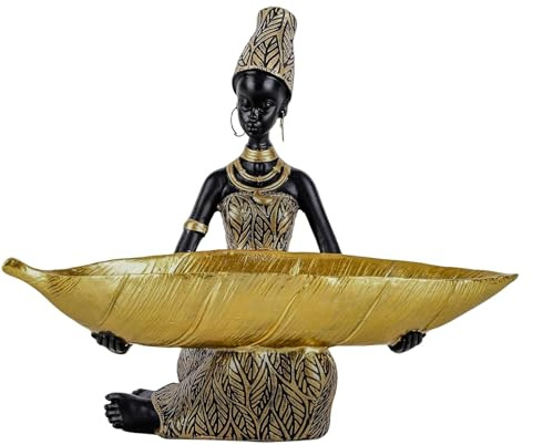 Afrikansk staty och skulpturer för heminredning, afrikansk statyett förvaringsbricka, afroamerikansk byststaty, heminredning, accent, lämplig för vardagsrum, kontor, skrivbordsdekor (A6)