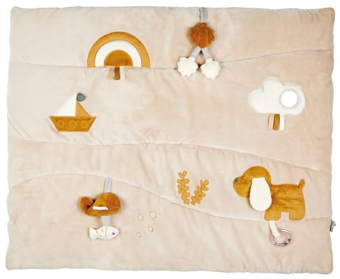 Nattou Tapis d'éveil, Chien Charlie, 15 activités telles Hochet, Couineur, Papier froissé et bien d'autres, env. 80 x 100 cm, Végétalien, Polyester, Marron