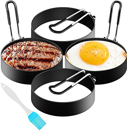 NUWIQ Edelstahl Ei Ring, 4 Stück Spiegeleiform, 7,5 cm Eierringe, Rund Spiegeleiformen Antihaft,für Spiegeleier, Sandwiches, Hackbrate