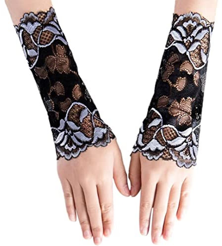 CENAST Fingerlose Handschuhe für Damen, Spitze, Handgelenkmanschetten, künstliche Ärmel, Kostümzubehör für Hochzeit, Halloween, Party, #1 Silber, Einheitsgröße