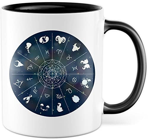 Tazza da caffè con segno zodiacale, segno zodiacale, idea regalo, astrologia, costellazione, compleanno, tazza da tè, nascita, oroscopo, costellazione (nero)