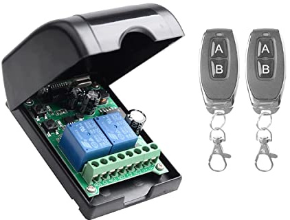 Universal Funk-Fernbedienungsschalter DC 12V 24V 36V 48V 2 kanal 10A Relais Empfänger Modul 2 Kanal RF Handsender für verschiedene Funksteuerungen motor licht mit 2 Metall Fernbedienung