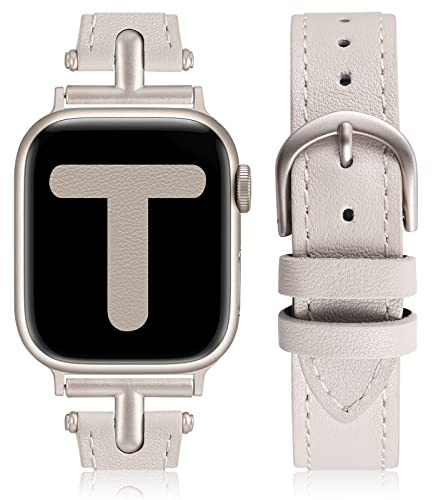 Wearlizer Elegantes Lederarmband Kompatibel mit Apple Watch für Damen | Ersatzarmband mit T-Form passt 38/40/41/42mm,für iWatch Series 11 10 9 8 7 6 5 4 3 SE 3 2 1