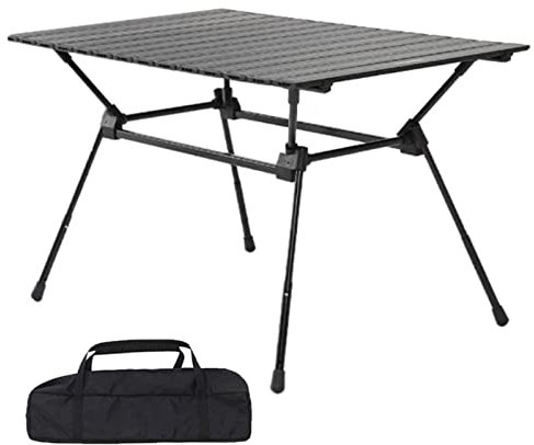 Klappbarer Campingtisch, höhenverstellbar 22/46/58 cm, Leichter Aluminium-Picknicktisch, Outdoor-Indoor-Camp-Tische zum Wandern, Reisen, Grillen im Freien, mit Tragetasche, Schwarz
