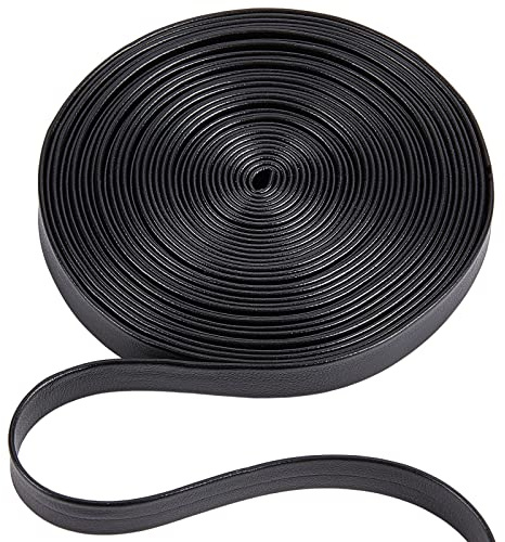 GORGECRAFT 5m Umklappbare Lederstreifen Lederbesatzband Schwarzes Genarbtes Litschi-Kunstlederimitatband 10mm Breite Flache Lederkordelschnur Für Heimwerker Nähen Säumen Basteln Schmuckherstellung