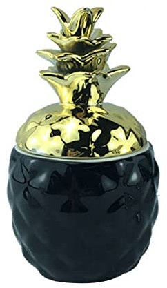 LAVAMI Bocal à bonbons en forme d'ananas doré/argenté, sucrier en céramique blanc/noir décoratif avec couvercle, boîte d'assaisonnement colorée-noir et or-A (Color : Black and Gold, Size : A)