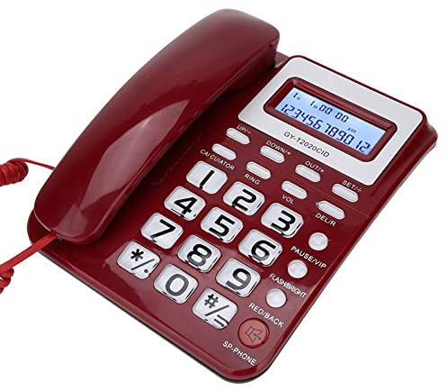 Desktop-schnurgebundenes Telefon, Anrufer-ID-Anzeige Festnetz-Festnetztelefon, Kabelgebundenes Telefon mit Lautsprecher-Sprachrekorder, Festnetz-Telefon-Support-Rechner (Rot)