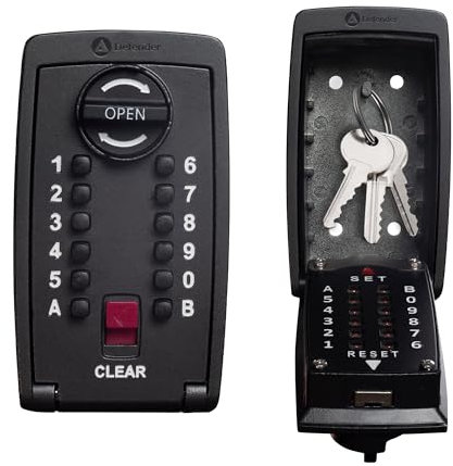 Defender Pro-TEC Key Safe - Police Preferred Specification - Wall Mounted Outdoor Key Lock Box - Push Button Combination Key Cabinet Waterproof Cover - Fits Up To 10 Keys - Police Accredited