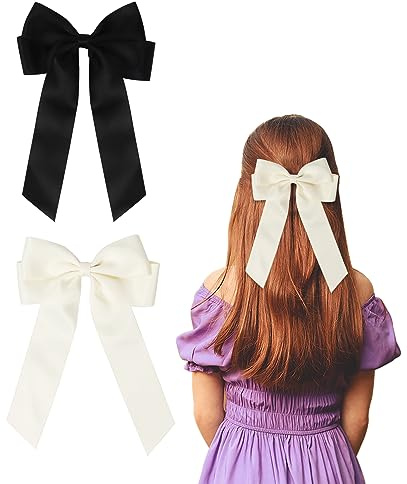Nideen 2 Stück Haarschleife Haarspange Mit Schleife, Schleife Haare für Mädchen Damen(Schwarz, Beige)