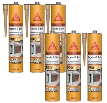 Lot de 6 mastics polyuréthane 2 en 1 SIKA Sikaseal-183 Façade & Sol - Ton pierre - 300ml