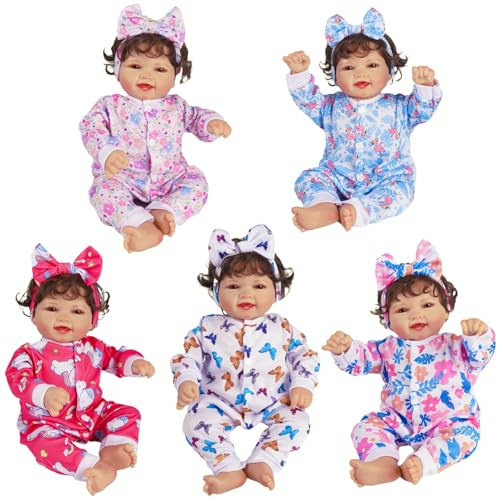 BABESIDE Reborn Baby Doll Clothes for 17-22 Inch Dolls, 5 Sets Baby Doll Clothes Outfits Accessories - Romper Suit and Headband for Baby Doll Boy&Girl Kids Age 3+ Gift