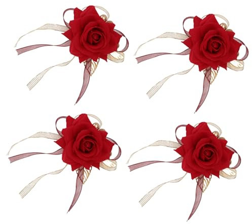 4 Stück Rosenbroschen aus Seide für Hochzeit und Besondere Anlässe