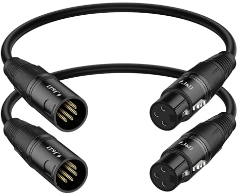 J&D 3 Pin XLR Buchse auf 5 Pin XLR Stecker Audiokabe, 5 Poliges auf 3 Poliges DMX Beleuchtungskabel für Mikrofon DMX Bühne Lichtwende, 2er-Pack, 30 cm